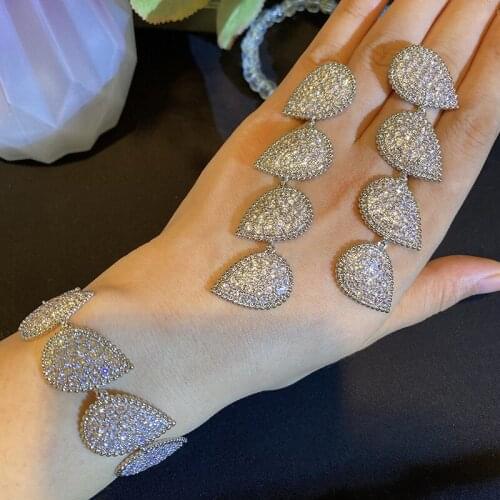 High Quality Water Drop Cubic Zircon Earrings Bracelets Set Womens Luxurious Fashion Jewelry Korean Pop Wedding Party Gift