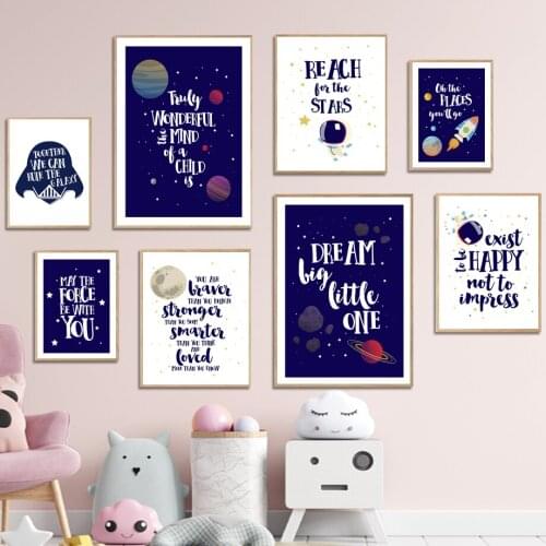 Space Rocket Moon Inspirational Quote Wall Art Canvas Painting Nordic Posters And Prints Wall Pictures Kids Room Nursery Decor