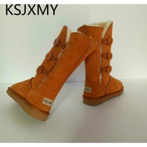 KSJXMY Classic Women Snow Boots Short Leather Winter Shoes Boot with Black Chestnut Gray Womens Fur Snow Boots