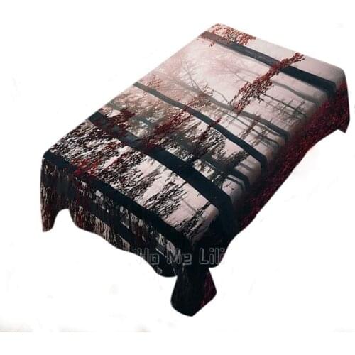 Forest Tablecloth Home Decor Fog Dreamy Forest Tree Maple Leaf Mist Sunshine In Autumn Polyester Fabric