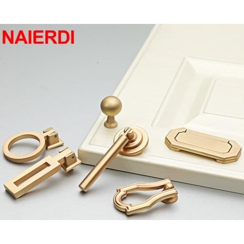 NAIERDI Solid Zinc Alloy European Furniture Handle Vintage Gold Cabinet Pulls Kitchen Cupboard Handle Drawer Knobs Hardware