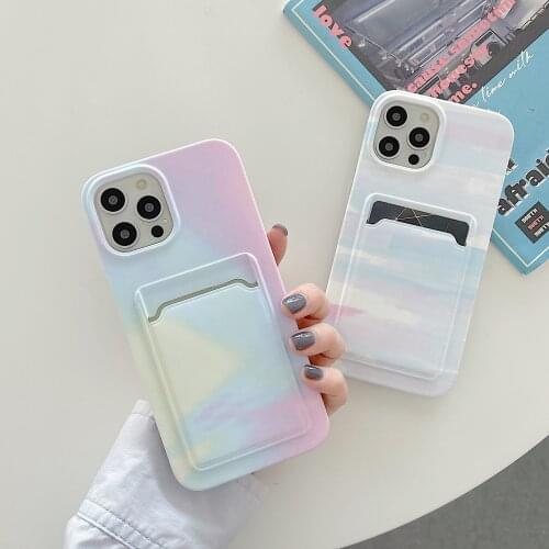 Fashion Cloud Gradient Color IMD Phone Case for iPhone 12 11 Pro XS Max XR SE 2020 Card Money Slots Holder Soft TPU Back Cover