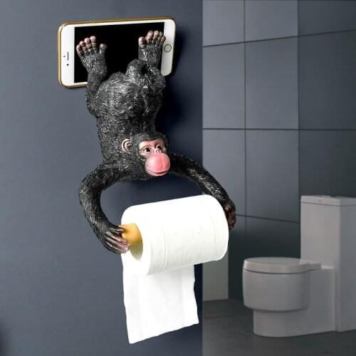 Gibbon Statue Wall Decoration Toilet Tissue Holder Loo Ledge Black Monkey figurines Hanging Roll Tissue holder
