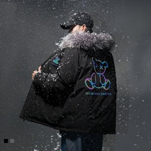 Winter Jacket Men Parkas Hooded with Fur Hip Hop Reflactive Pattern Warm Thick Down Coat Streetwear Jackets Parka for Male