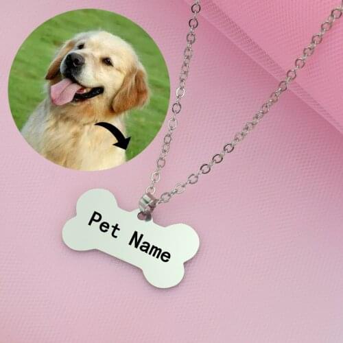 Personalized Dog Bone Pendant Necklace Custom Pet Dog Name Necklace Stainless Steel Dog Jewelry Memorial Gift