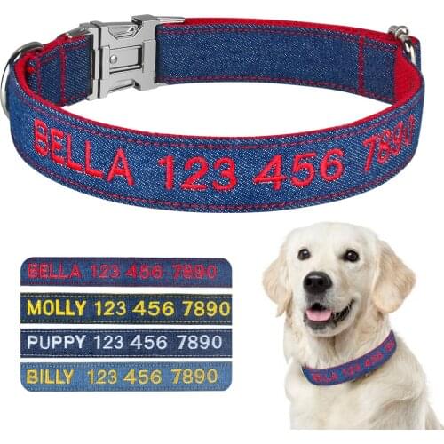 Adjustable Nylon Products Dog Collars Puppy Personalized Dog Collar Custom Embroidered Name Tag Medium Large Unisex Dogs Collar