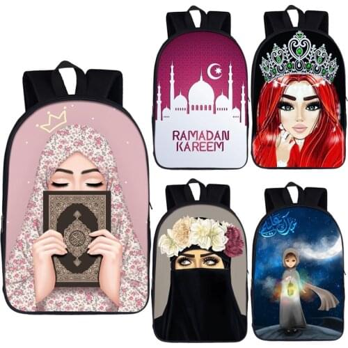 Hijab Face Muslim Islamic Gril Crown Backpack Women Travel Bag Children School Bags for Teenager Girls Student School Backpacks