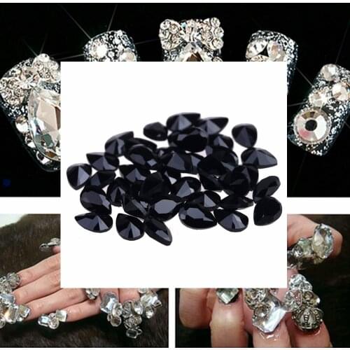 DIY Nail Art Fashion Decorations 50pcs Crystal AB Black Red Colors Pointed Glass Stones Eye Tear Round Oval