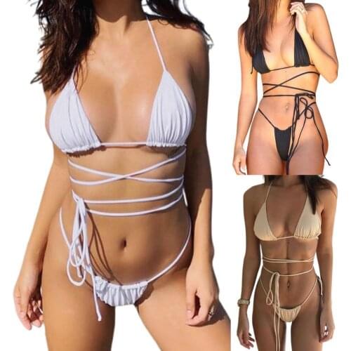 Sexy Brazilian Thong Bikini Mujer Swimwear Women 2021 Bandage Solid Swimsuit Micro Bikini Set Summer Beachwear Swim Suit