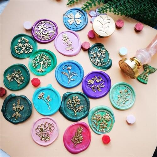 Plant leaves flowers wax seal stamp bamboo sunflower morning glory tree of Life Maple leaf Four leaf clover rose mushroom stamp