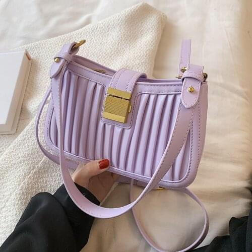 Purple PU Leather Crossbody Bag for Women 2021 Designer Fashion Summer Lady Baguette Armpit Shoulder Purse and Handbag Trends