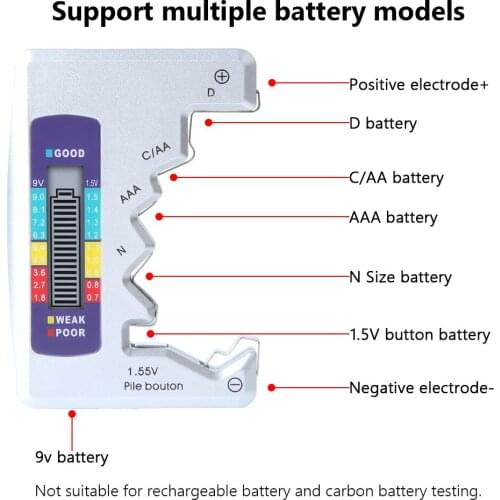 Digital Display Battery Detector Tester Battery Power Detector C D N AA AAA 9V 1.5V Button Battery Voltage Measuring Device