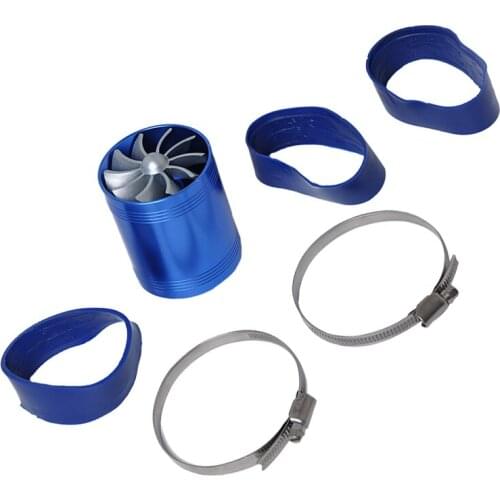 Blue Supercharger Power Air Intake Turbonator Dual Fan Turbine Gas Fuel Saver Turbo