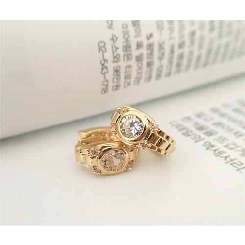 Gorgeous Gold Color Plating Watch Shape Big CZ Zircon Paving Hoop Earrings For Women Girl Elegant Office Modern Jewelry Access