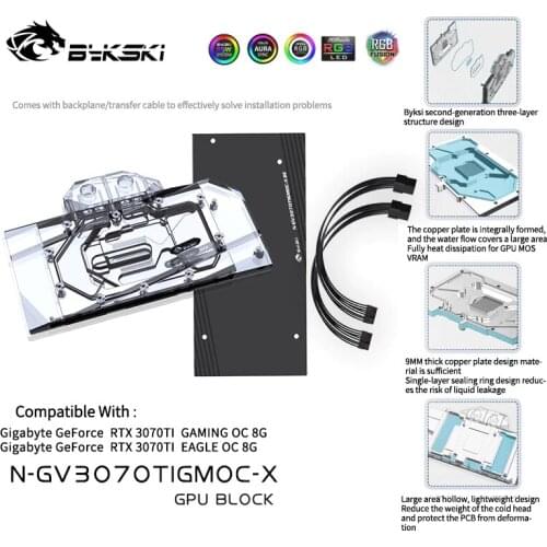 Bykski VGA Water Block For GIGABYTE RTX 3070TI GAMING/EAGLE OC Graphics Card Cooled/With Backplane/GPU Cooler N-GV3070TIGMOC-X