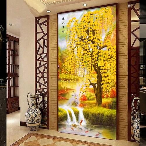 Embroidery 5D Diamond Water Cross Stitch Painting Plant Home Decoration Full Round Drill Tree Mosaic Picture Handmade Wall Art