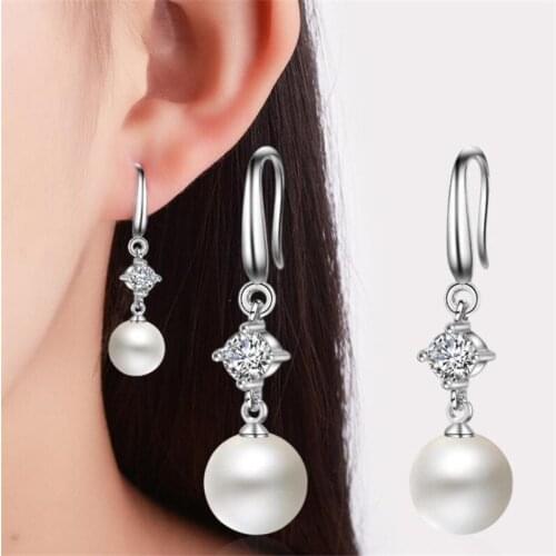LUKENI New Fashion 925 Sterling Silver Earrings For Women Accessories Charm Crystal Pearl Femal Drop Earrings Girl Lovers Gift
