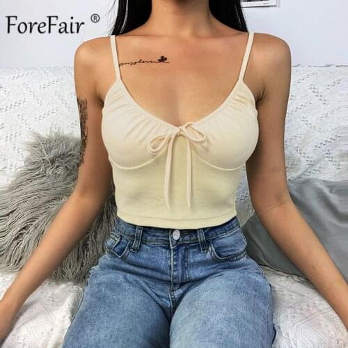 Forefair Ribber Crop Top Female Y2K Streetwear Slim Sexy Tops Summer Kawaii Strap Off Shoulder Basic Yellow Backless Tank Tops