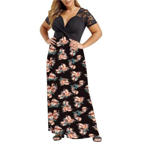 Women Casual Long Dress With Striped Floral Print Short Sleeve Maxi Dress Plus Size 4xl Summer Costume платье летнее женское g4