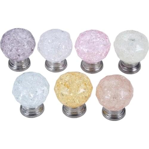 1pc Morden Crack Ball Knob Acrylic Crystal Handle Gem Round Diamond Cabinet Knob Drawer Pull Single Hole Furniture Knobs