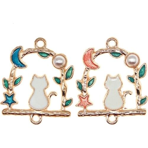 10Pcs/lot Enamel Alloy Cute Beautiful Stars Moon Cat Charms Metal Memorial Pendants DIY Jewelry Accessories Makings Findings
