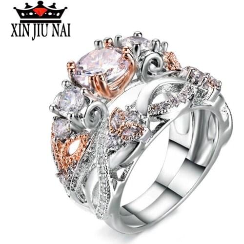 2 Pieces / Set Of Fashion Butterfly Pattern Jewelry White High Quality AAA Zircon Rhodes Diamond Ring Womens Wedding Gift