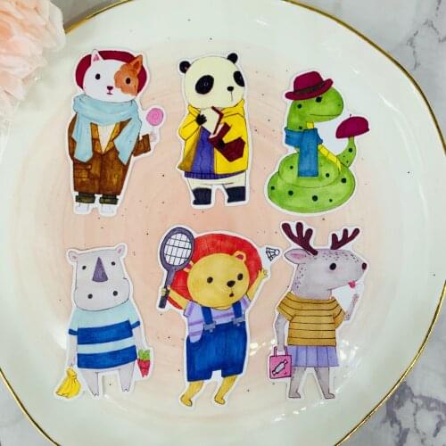 36pcs Cute animal fashion object Kids Fun Paper Stickers Homemade Bookkeeping Decals on Laptop / Decorative scrapbooking / DIY