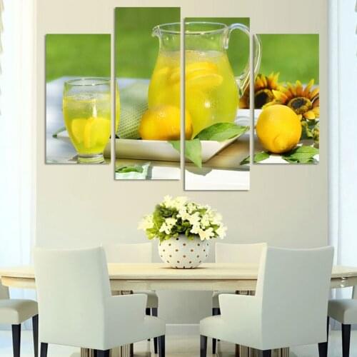 4 Panel Modern Printed Fruits Lemon Painting Picture On Canvas Home Kicthen Decor Landscape Art Poster Unframed Free Shipping