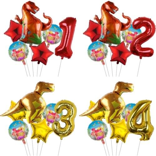 6pcs Dinosaur Party Balloon Dinosaur Birthday Kids Party Foil Number Balloons Jungle Birthday Party Decorations Globos