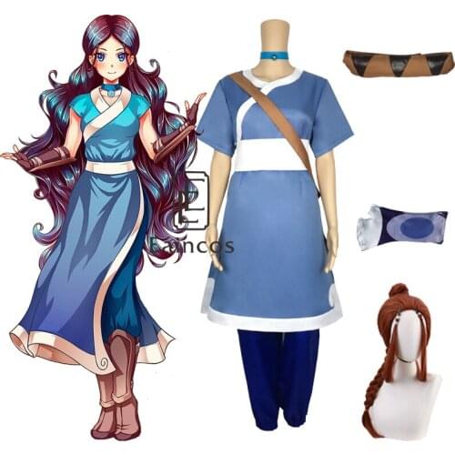 Anime Avatar The Last Airbender Katara Cosplay Costume Halloween Fancy Suit Blue Dress Carnival Women Costumes