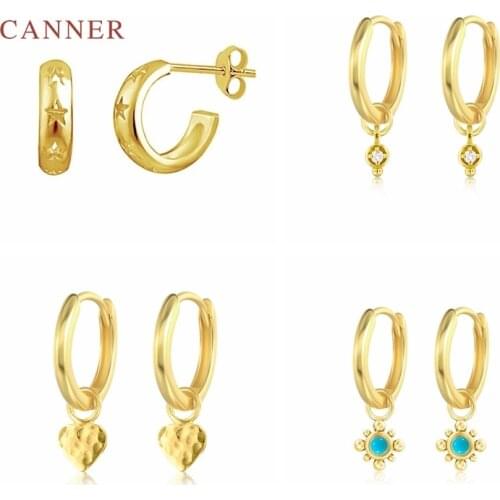 CANNER 925 Sterling Silver Earrings For Women Heart Charm Beaded Turquoise Starry Sky Earrings Hoops Pendientes Jewelry Joyero