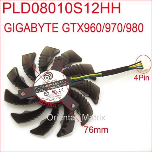 Free Shipping PLD08010S12HH 76mm 12V 0.35A For Gigabyte GTX960 GTX970 GTX980 Graphics Card Cooling Fan 4Wires 4Pin