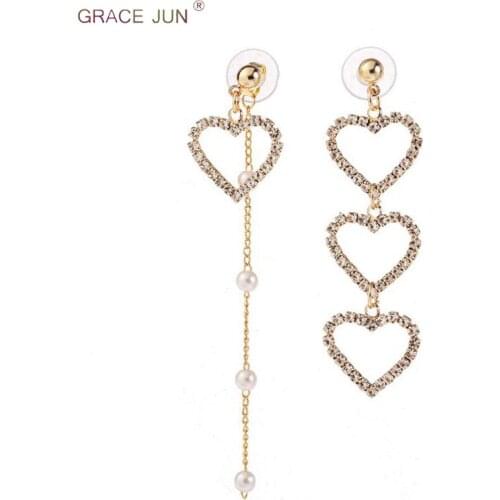 GRACE JUN Hollow-out Heart Clip on Earrings and Long Style Drop Pierced Earrings Elegant Jewelry Accessory Factory Wholesale