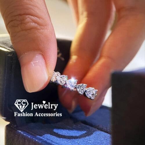 CC S925 Silver Rings For Women Heart Cubic Zirconia Joint Row Drill Anel Fine Jewelry Bridal Wedding Bague Drop Shipping CC3145