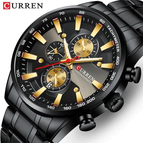 New CURREN Watch for Men Top Brand Black Gold Quartz Sports Wristwatch Mens Chronograph Clock Date Stainless Steel Male Watches