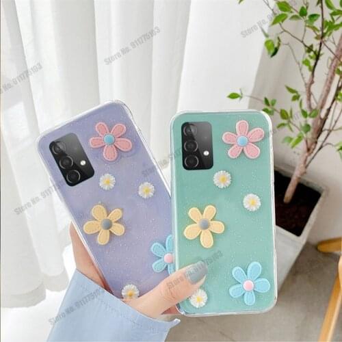 Wrist strap Phone Case For Samsung Galaxy A52 A42 S9 S8 Plus A51 M40S A21 A41 A31 A20 A12 A11 Daisy Flower Silicone Clear Cover