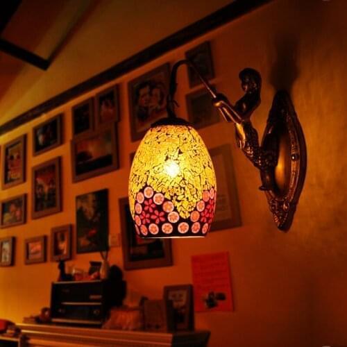 Tiffany Colorful Nordic Vintage Iron Crystal Led Wall Lamp Bohemian Bedroom Wall Lamp Tiffany Wall Lamp