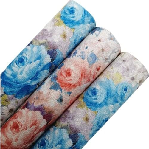 Rose Flowers Synthetic Faux leather Fabric Vinyl Fabric Sheet Felt Backing Synthetic Leather Faux Vinil DIY A4 SIZE 6S97B