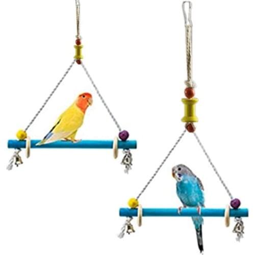 1pcs/2pcs Bird Cage Parrot Bird Toys For Parrots Swing Hanging Chewing Bite Bridge Wooden Beads Ball Bell Toys