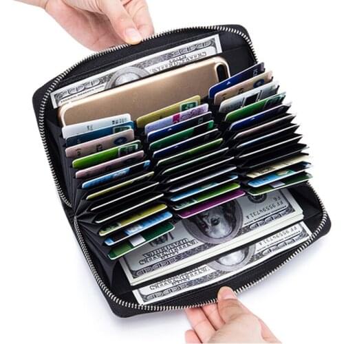 Rfid Three Organs Genuine Leather CardHolder For Women Large Capacity Zipper Ladies Business Card Holder Wallet With Coin Purse