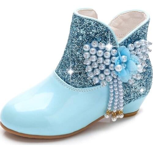 Disney Kids Bow Sequins Beads Boots Autumn Winter New Girls Princess Boots Girls Fashion Elsa Children Shoes School