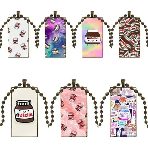 For Wedding Bronze Color Glass Cabochon With Rectangle Shaped Pendant Choker Necklace Chocolate Tumblr Nutella Pattern Collage