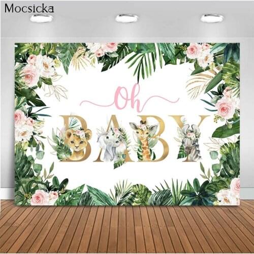 Mocsicka Oh Baby Background Tropical Jungle Wild Animal Decoration Style Baby Shower Photo Background Photography Studio