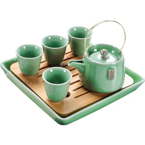 Hot sale tea set of ceramic contracted travel tea set dry tea tray suit elder brother kiln teapot portable girder pot