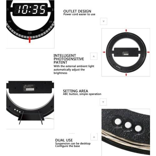 Circular LED Digital Wall Clock Modern Design Dual-use Dimming Digital Clocks For Home Decoration EU Plug