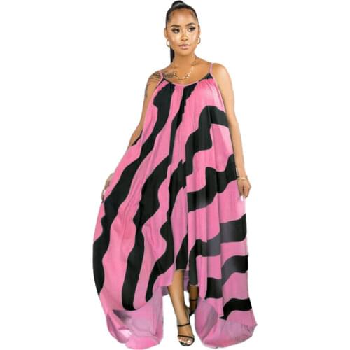 L-5XL 2021 Fashion Women Clothing Plus Size Dress Summer Stripe Printing Irregular Halter Sexy Dresses Wholesale Dropshipping