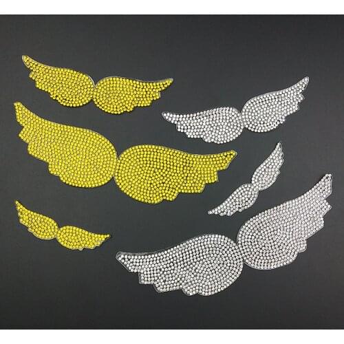 Fashion Gold Silver Wings Diamond Patches Rhinestone Stickers For Clothing T-shirt Iron On Patch Appliques Clothes lcf09