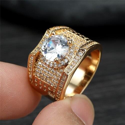 Dainty Gold Silver Color Wedding Ring Vintage Male Female White Zircon Ring Luxury Crystal Round Stone Party Rings For Women Men