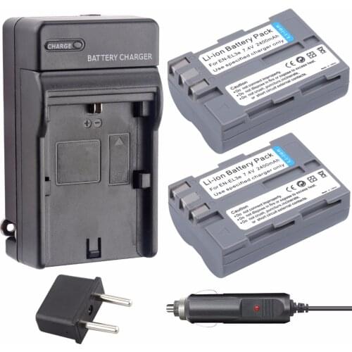 Wholesale 2pcs EN-EL3e EN EL3e ENEL3e 2400mAh Camera bateria Batteries AKKU + Charger For Nikon D30 D50 D70 D90 D70S