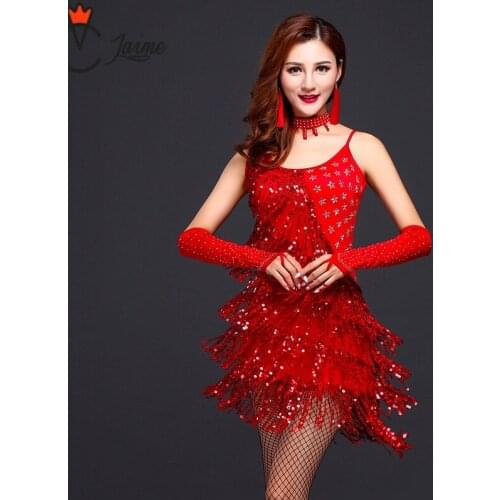 Latin Dance Dress Girls adult Modern Ballroom tassel Fringe Salsa Tango compitition outfit Sling sequins